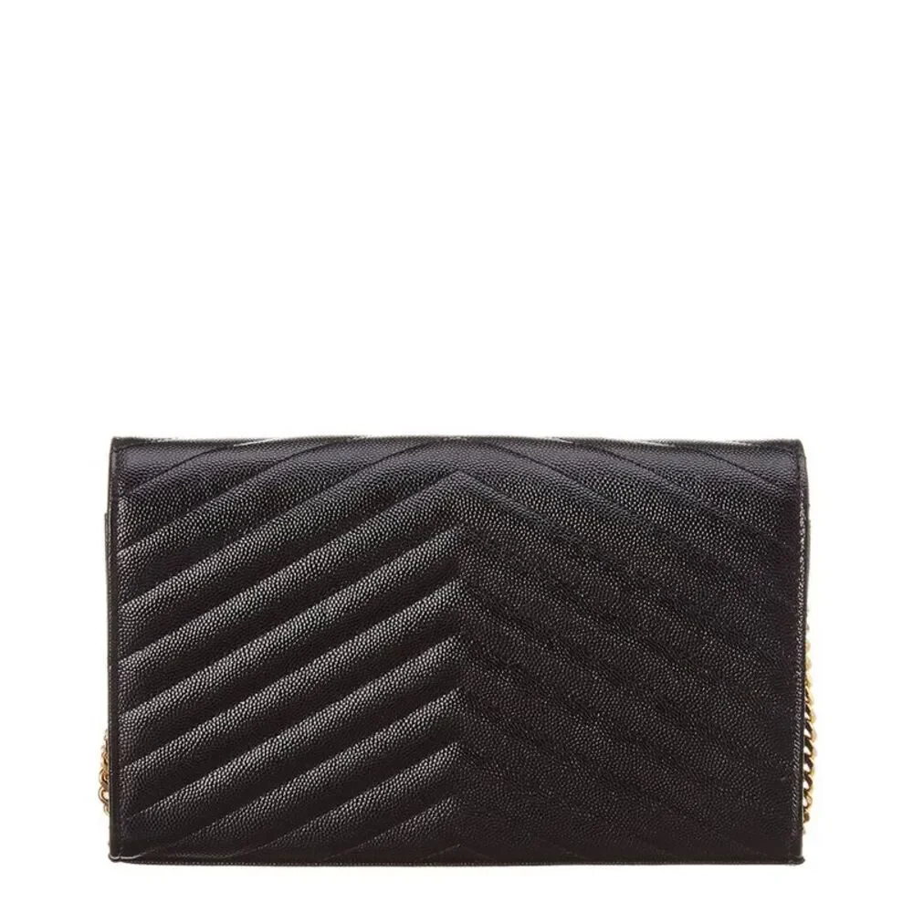 Saint Laurent Monogram Grain De Poudre Leather Wallet On Chain, Black - Picture 2 of 4